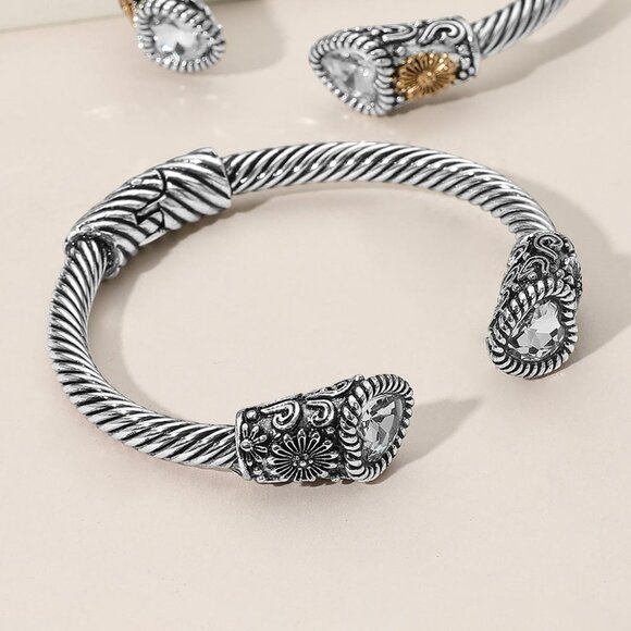 Heart Stone Tip Antique Metal Hinged Cuff Bracelet - Picture 1 of 4